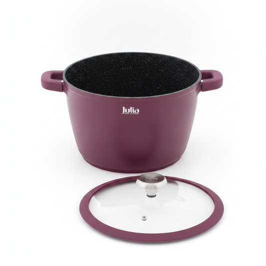 Stock Pot with Glass Lid and Stone-Effect Non-Stick Interior – Julia Burgundy