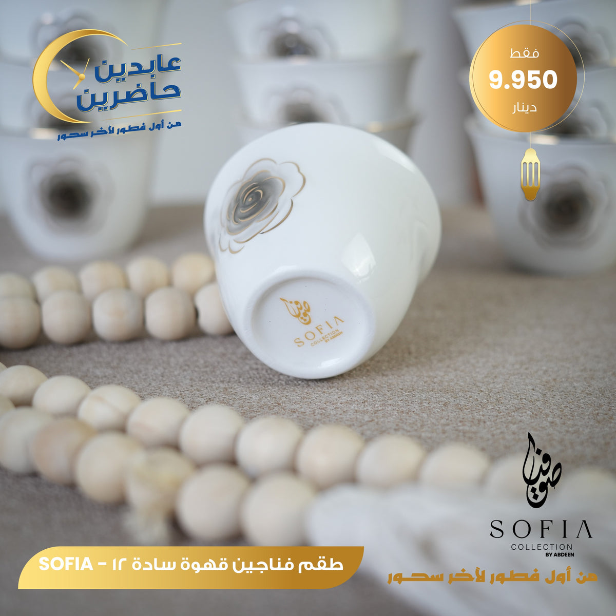 Coffee Cup Set 12-Piece Plain Porcelain – Sofia Collection by Abdeen