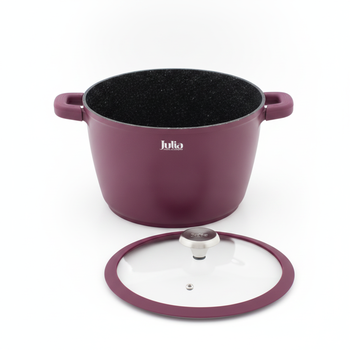 Stock Pot with Glass Lid, Granite Non-Stick Interior, Burgundy — Julia