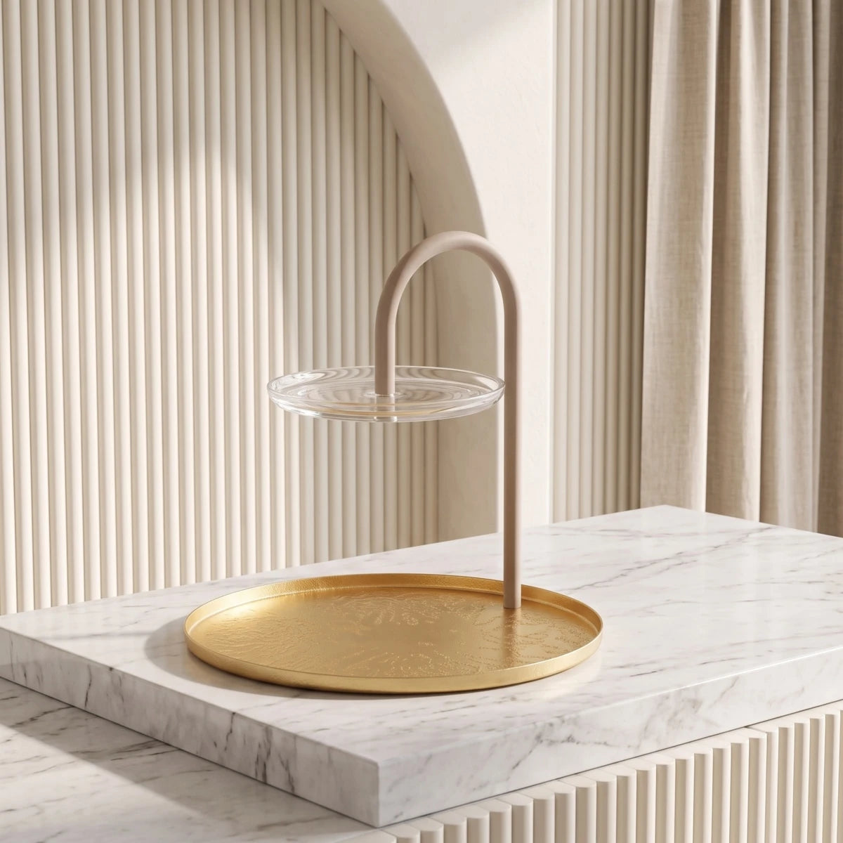 ستاند تقديم طابقين بصحن زجاجي وحامل معدني - أوتانتيك