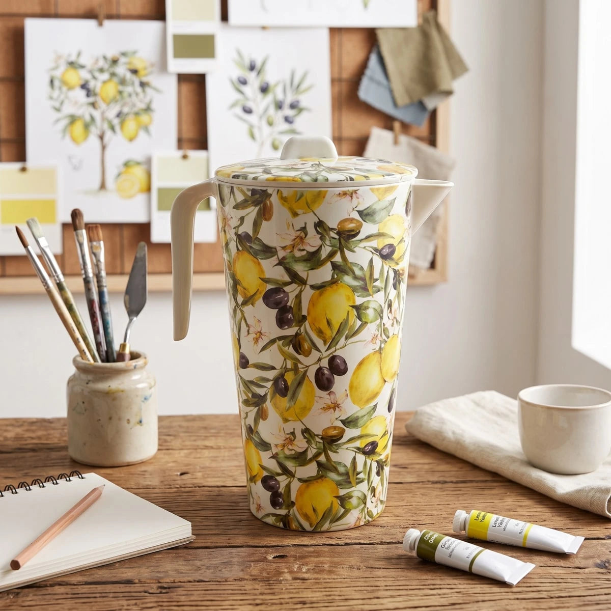 شاف بلاستيك بغطاء بنقشة زيتون وليمون