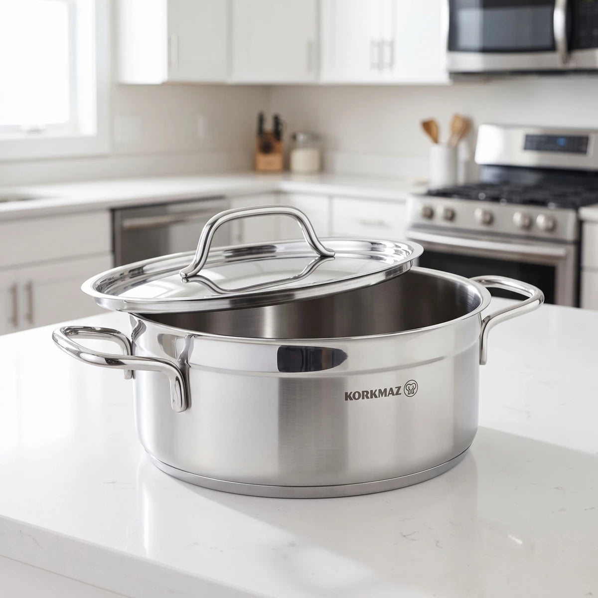 طنجرة حفة واطية ستانلس ستيل - Korkmaz