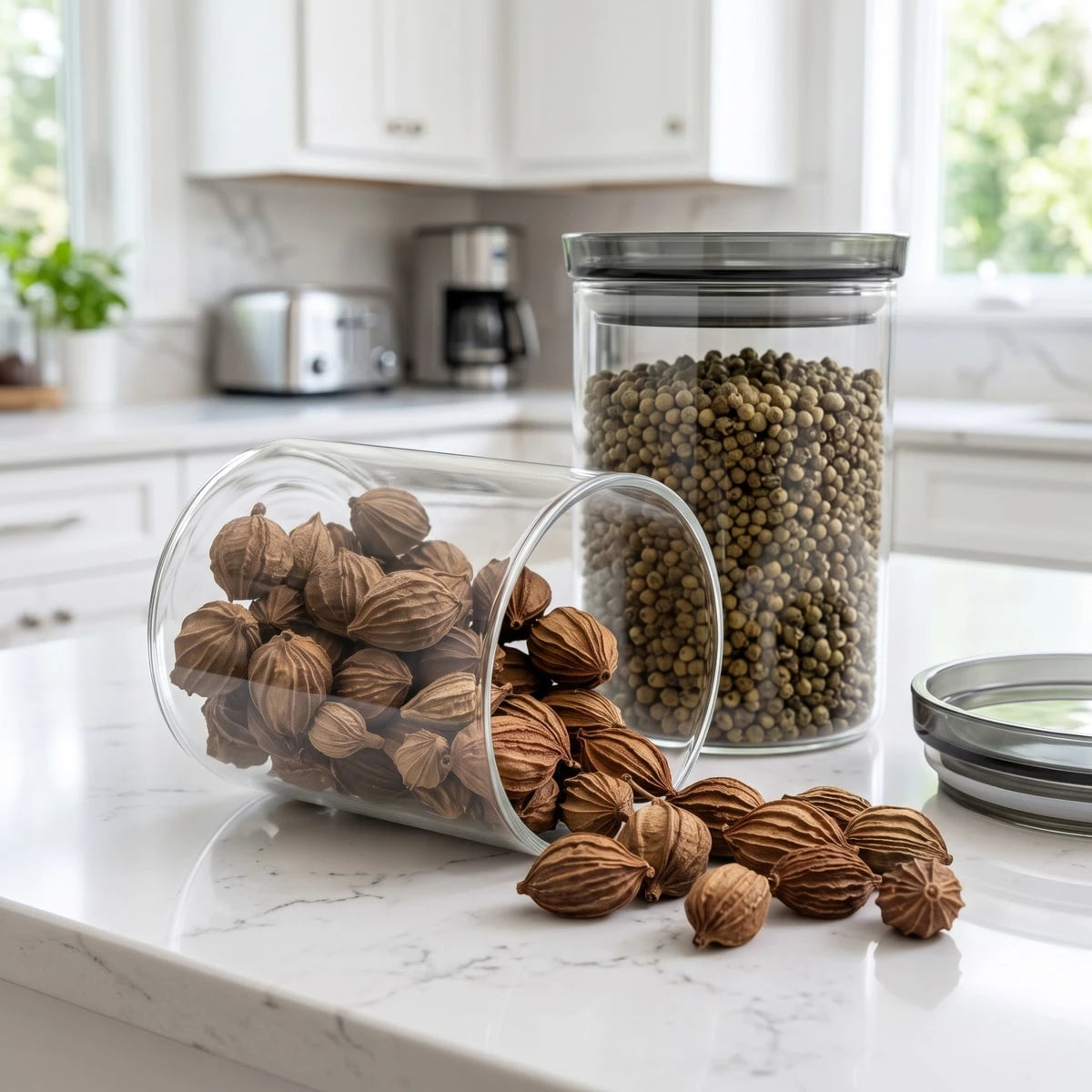 مرتبان زجاج بغطاء ضغط