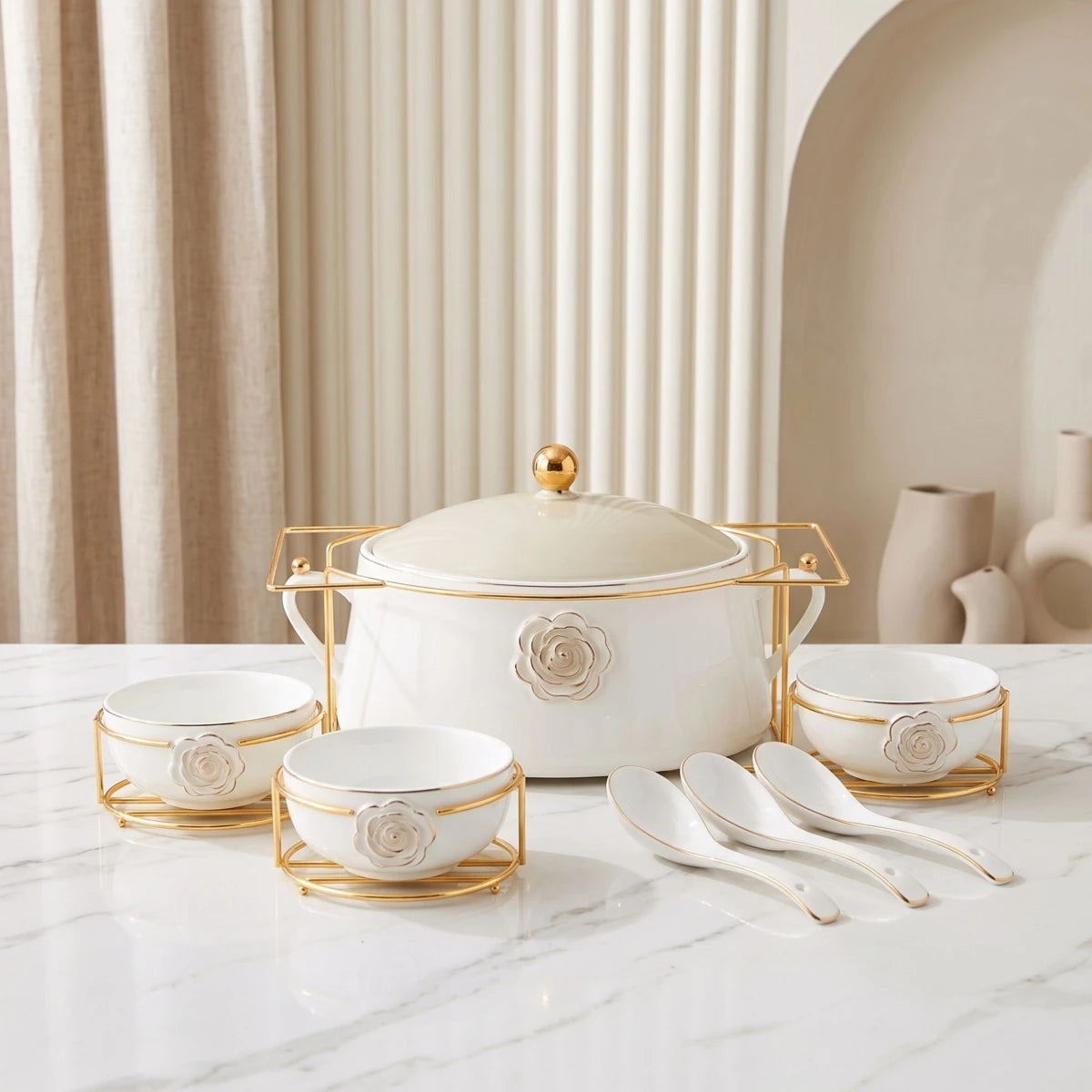 طقم شوربة بورسلان 16 قطعة مع ستاند - Sofia Collection