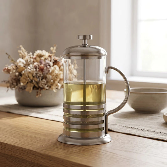 مصفاة قهوة French Press بجسم زجاجي وإطار معدني