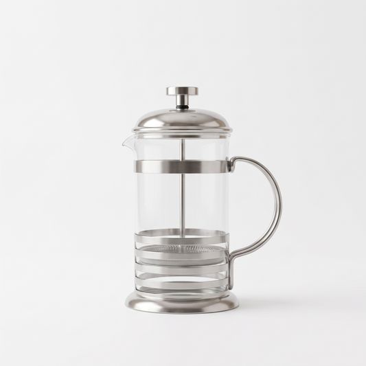 مصفاة قهوة French Press بجسم زجاجي وإطار معدني
