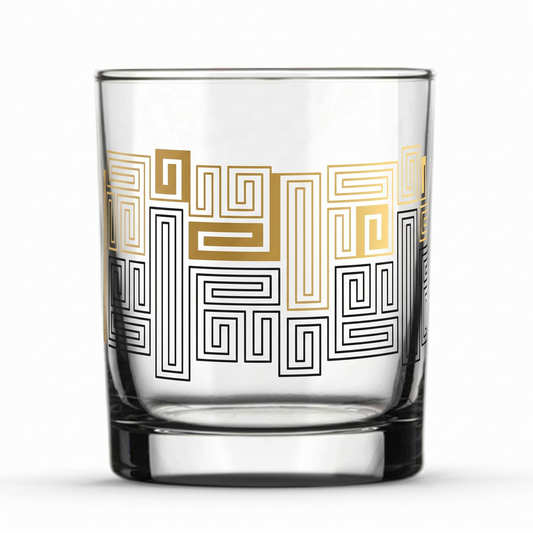 طقم كاسات عصير زجاجية بنقوش ذهبية وسوداء - Dimlaj Touch
